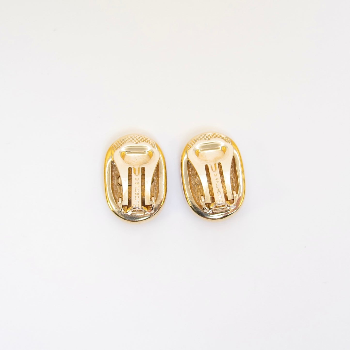 Burberry Vintage Oval Shape Check Golden Clip-on Earrings