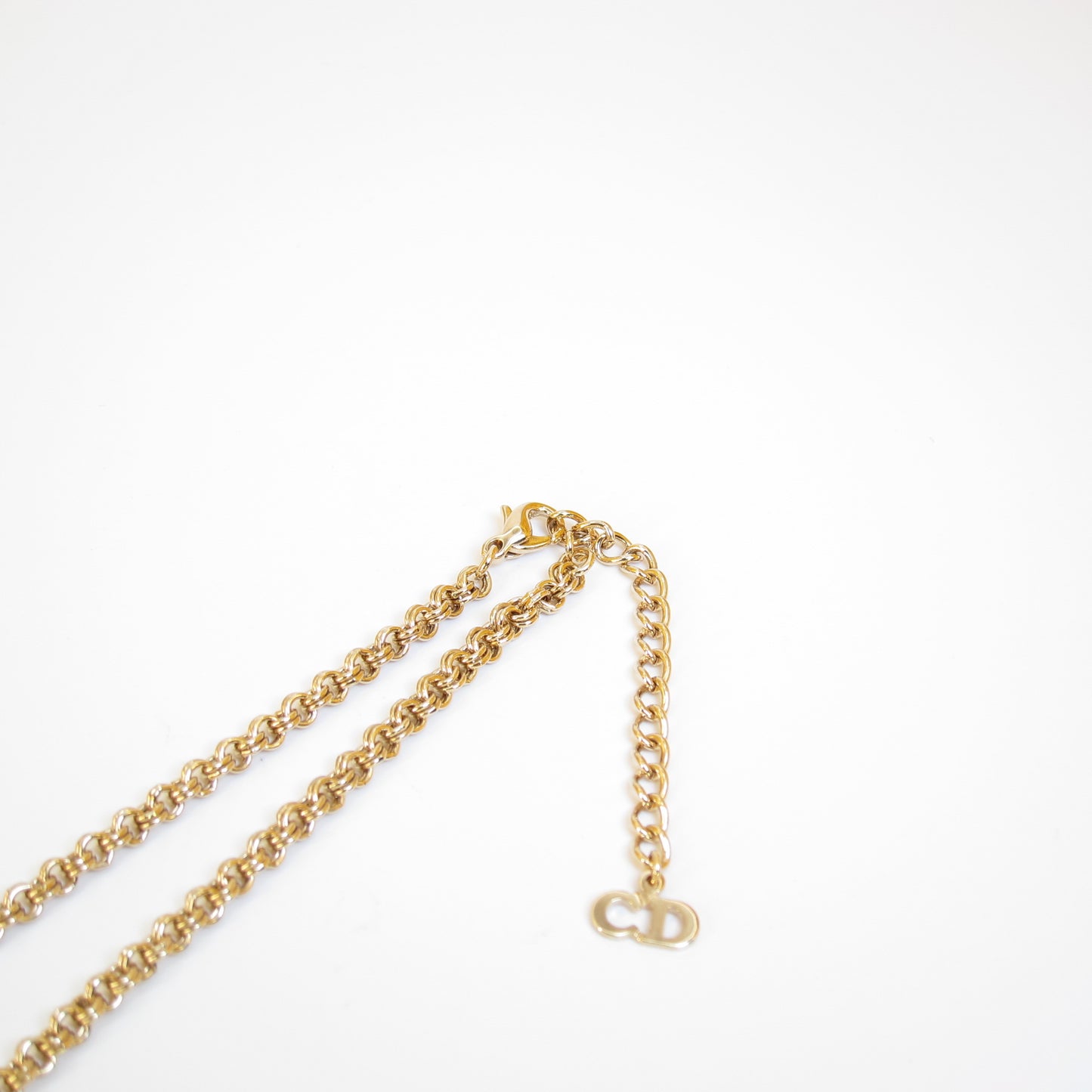 Christian Dior Vintage CD Logo and Rhinestone Golden Necklace