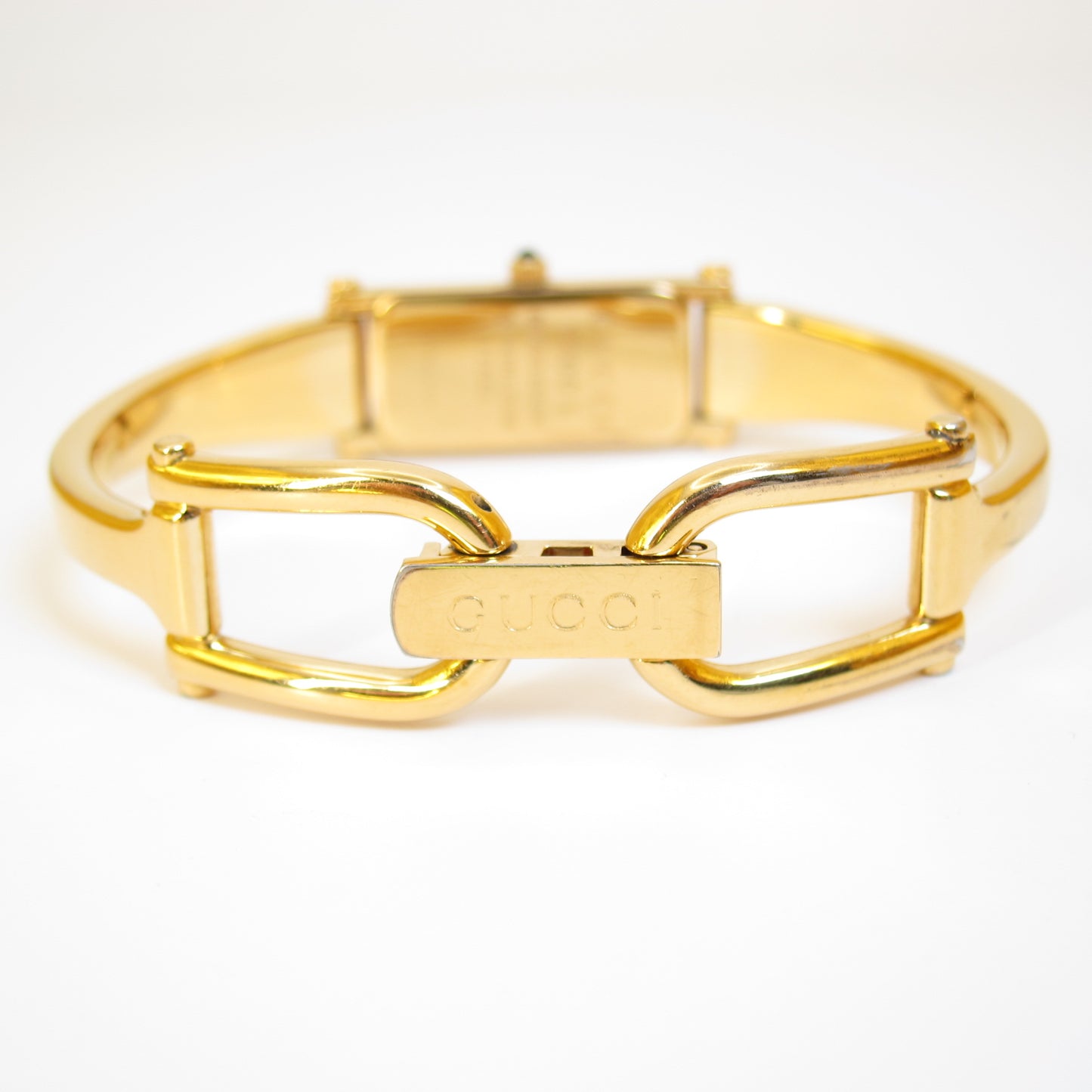 Gucci Vintage Rectangle Black Face Golden Bangle Watch