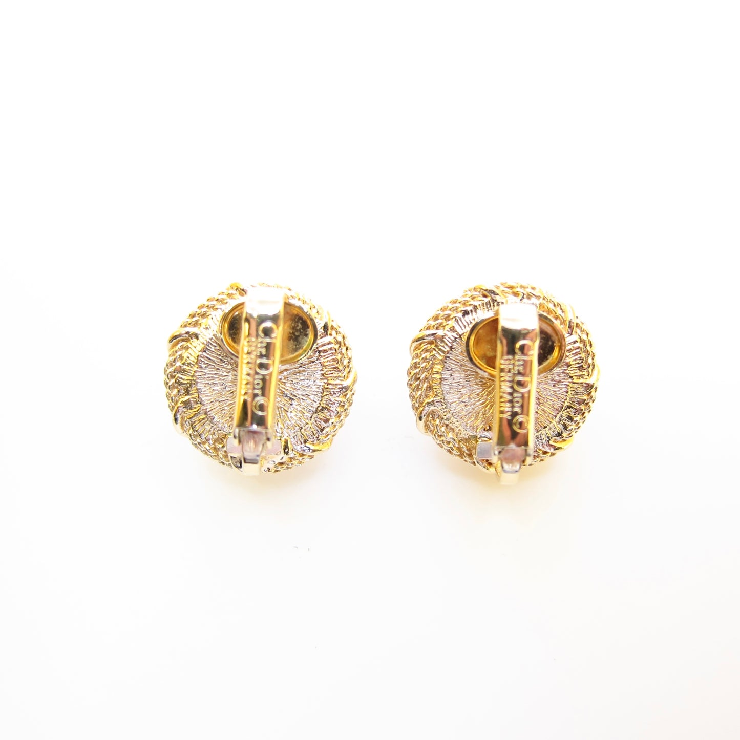 Christian Dior Vintage Round Shape Pearl Golden Clip-on Earrings