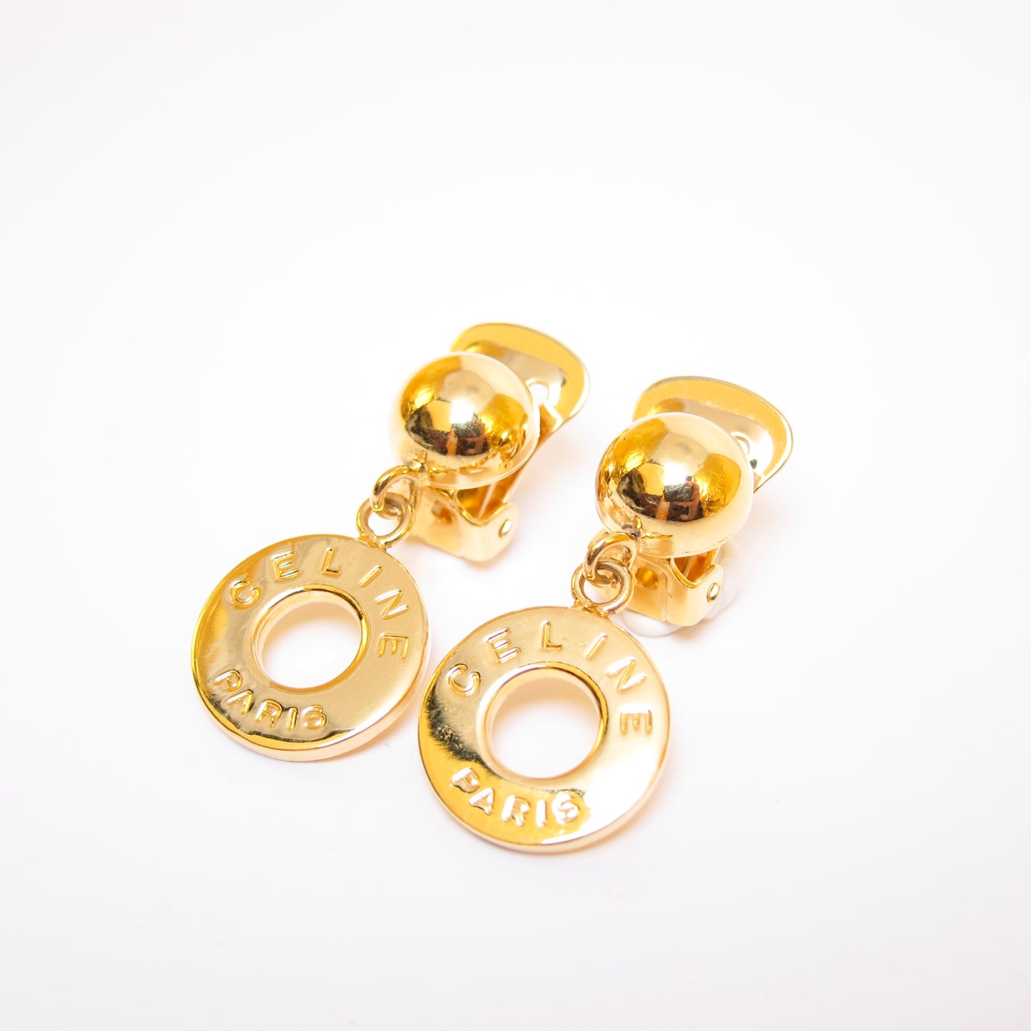 Celine Vintage Celine Logo on Circle Dangling Golden Clip-on Earrings
