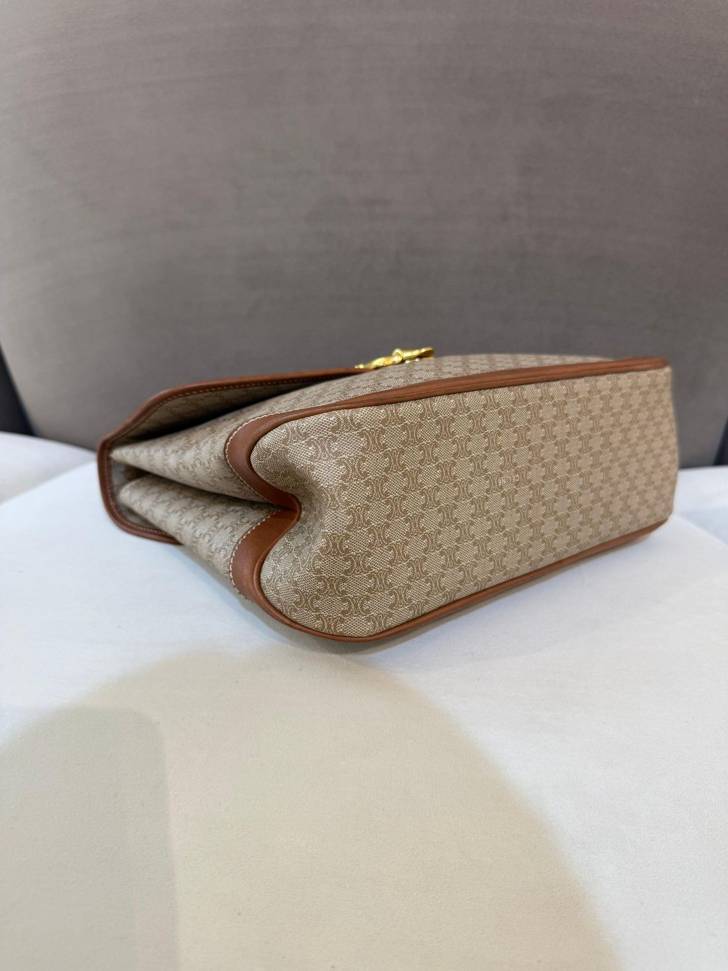 Celine Vintage Macadam Canvas Brown Leather Handbag