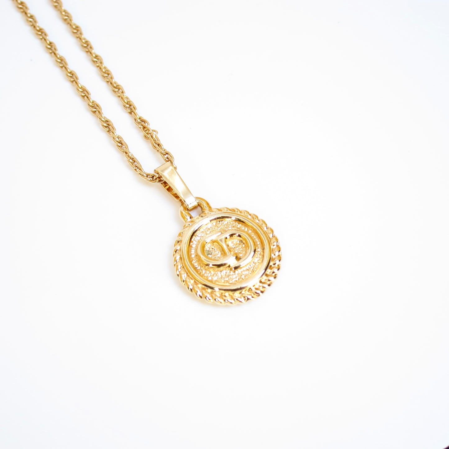 Christian Dior Vintage CD Logo in Circle Golden Necklace