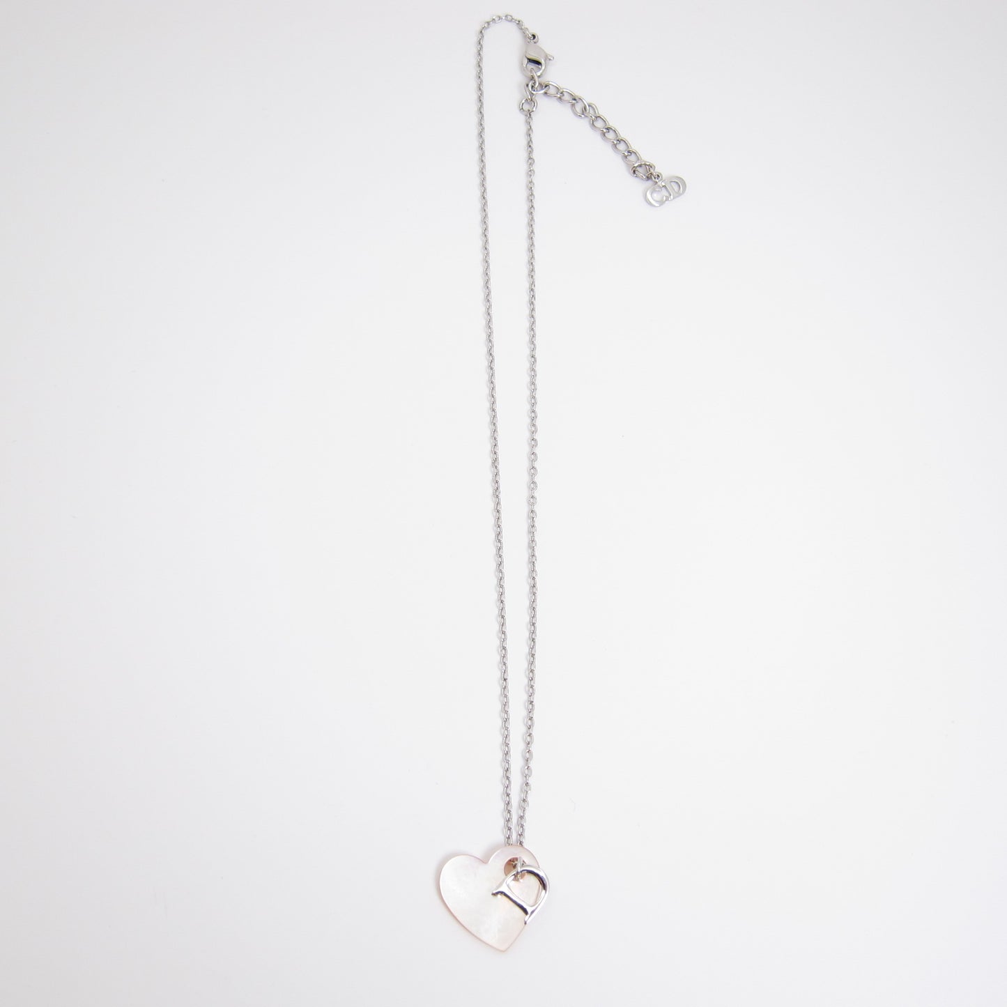 Christian Dior Vintage D Logo and Heart Silver Necklace
