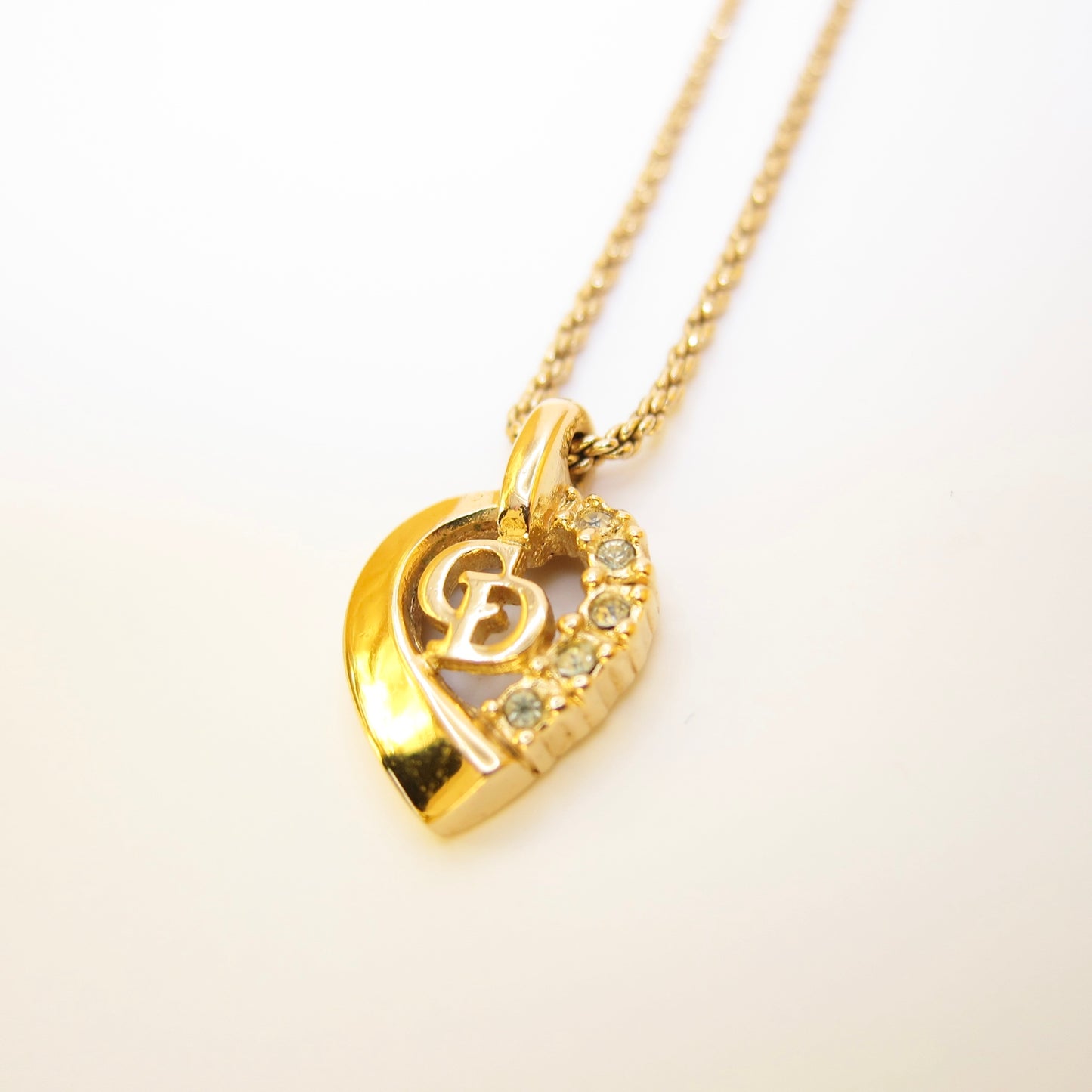 Christian Dior Vintage CD Logo and Rhinestone Golden Necklace