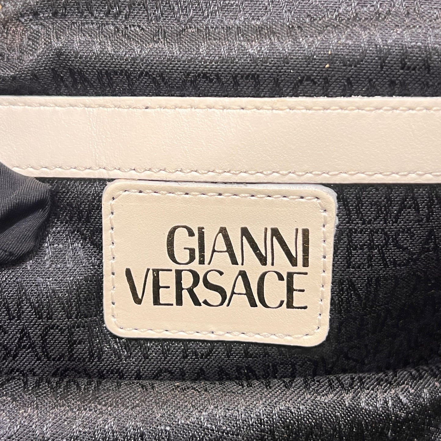 Versace Vintage Ivory Ostrich Leather Medusa Vanity Top Handle Bag
