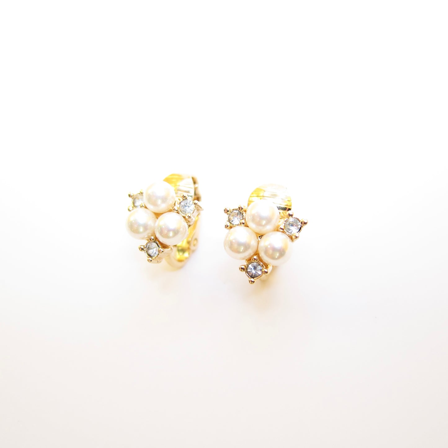 Christian Dior Vintage Pearl and Rhinestone Golden Clip-on Earrings