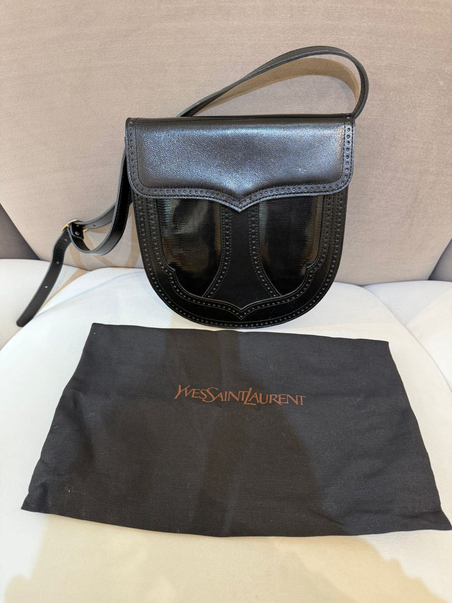 Yves Saint Laurent Vintage Black Leather Flap Shoulder Bag