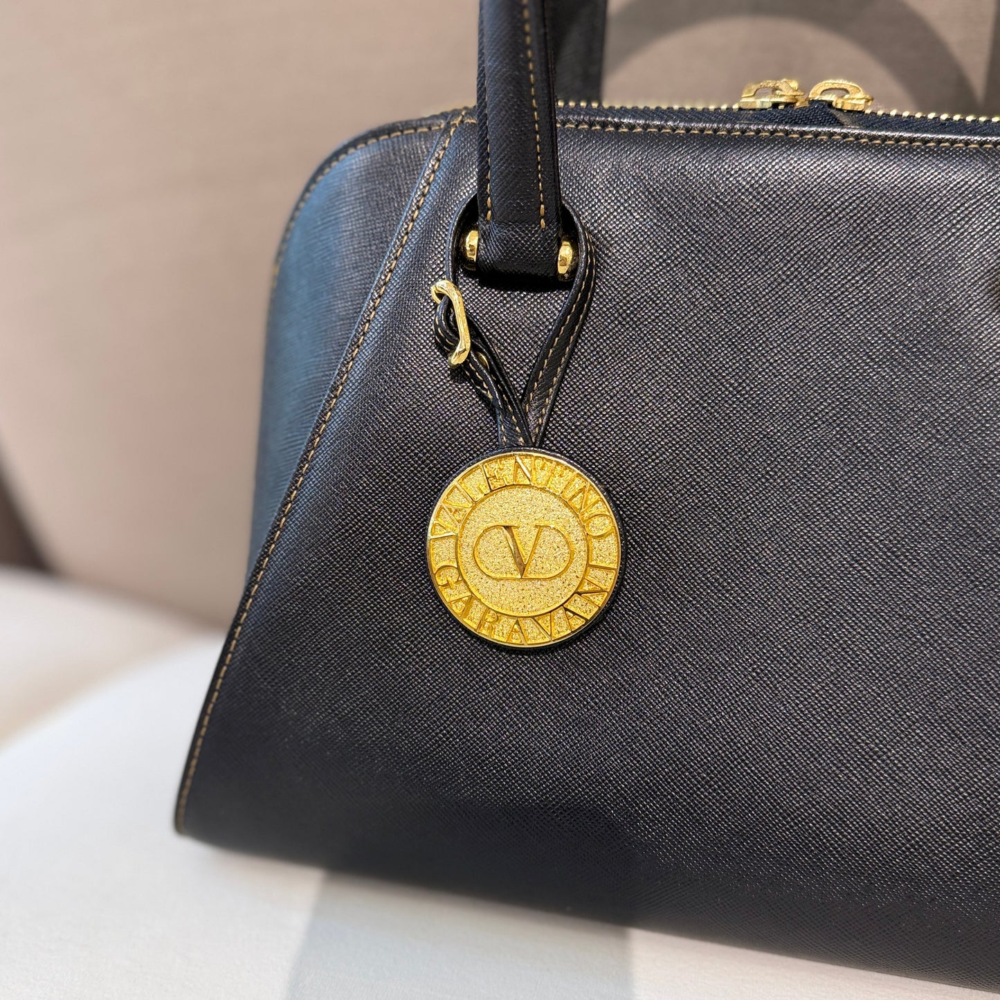 Valentino Vintage Medallion Charm Leather Top Handle Handbag
