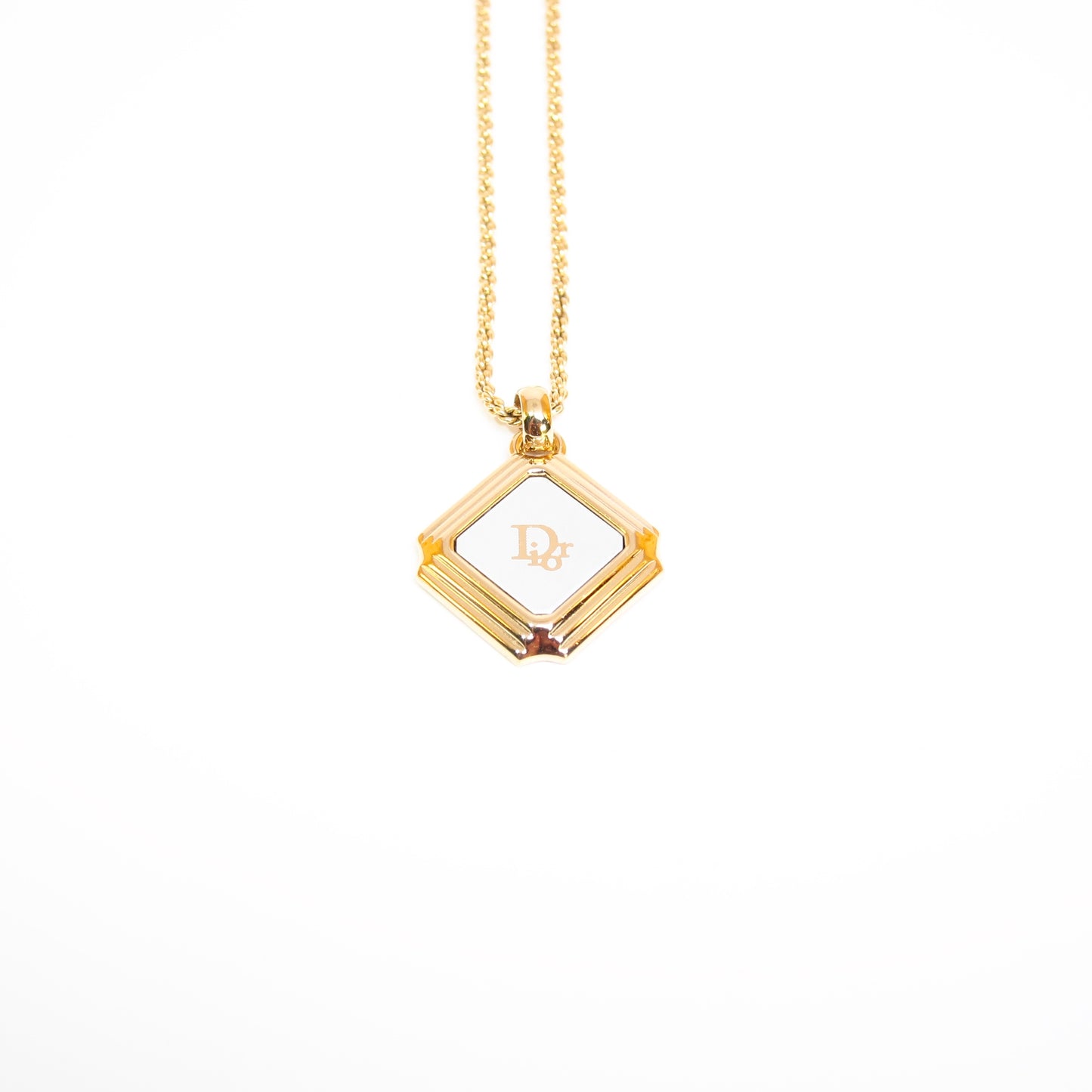 Christian Dior Vintage Dior Logo on Rhombus Silver and Golden Necklace