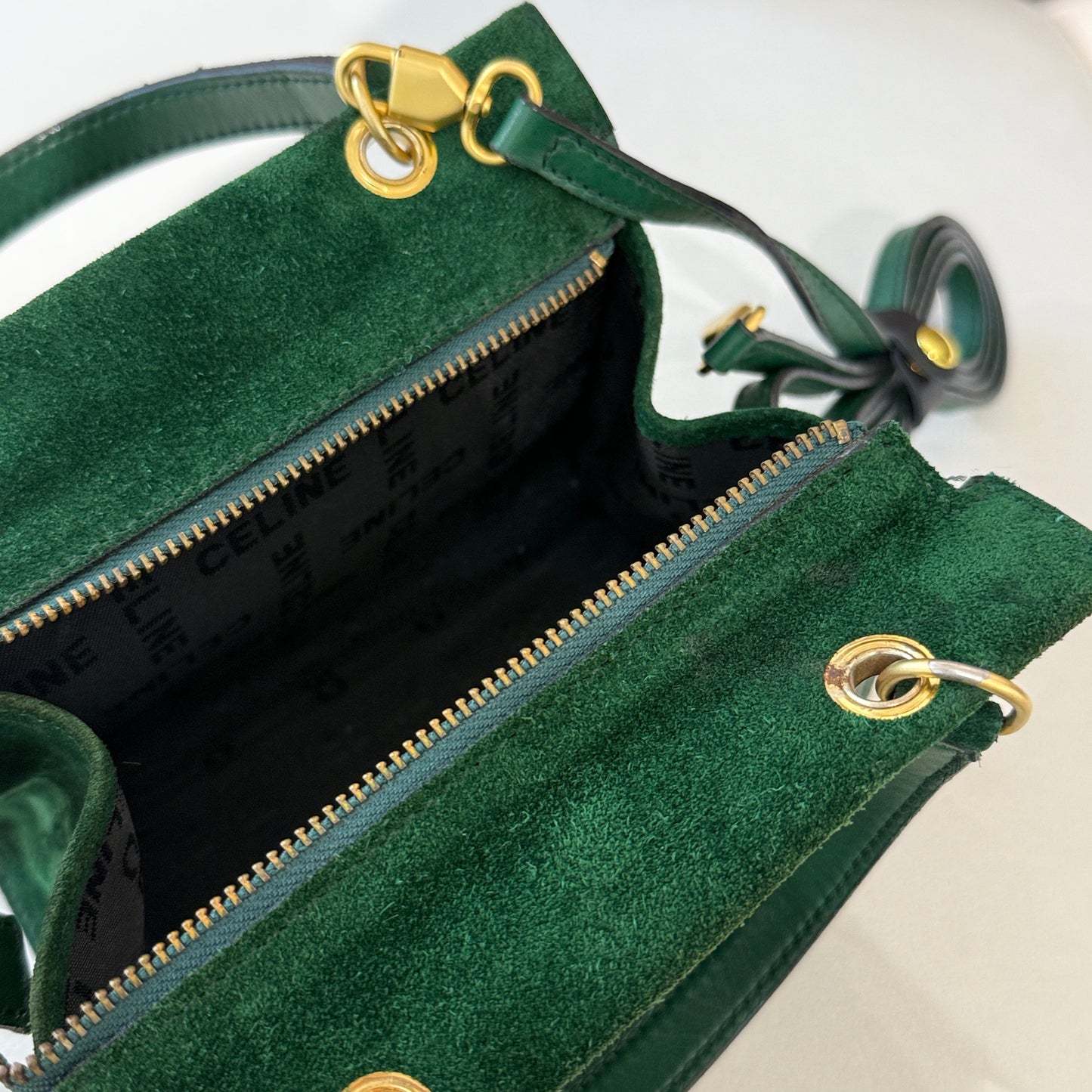 Celine Vintage Green Suede Mini Shoulder Bag