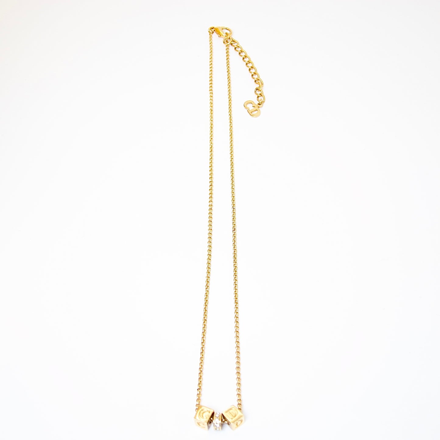 Christian Dior Vintage CD Logo on Cube Golden Necklace