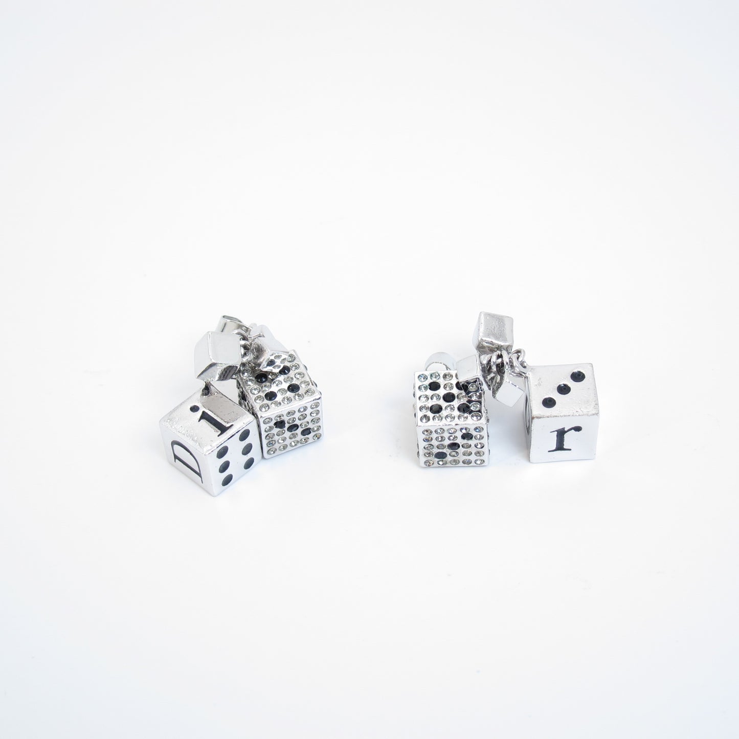 Christian Dior Vintage Dior Logo and Dice Silver Earrings