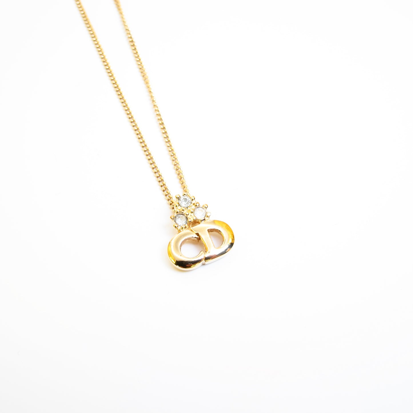 Christian Dior Vintage CD Logo and Rhinestone Golden Necklace