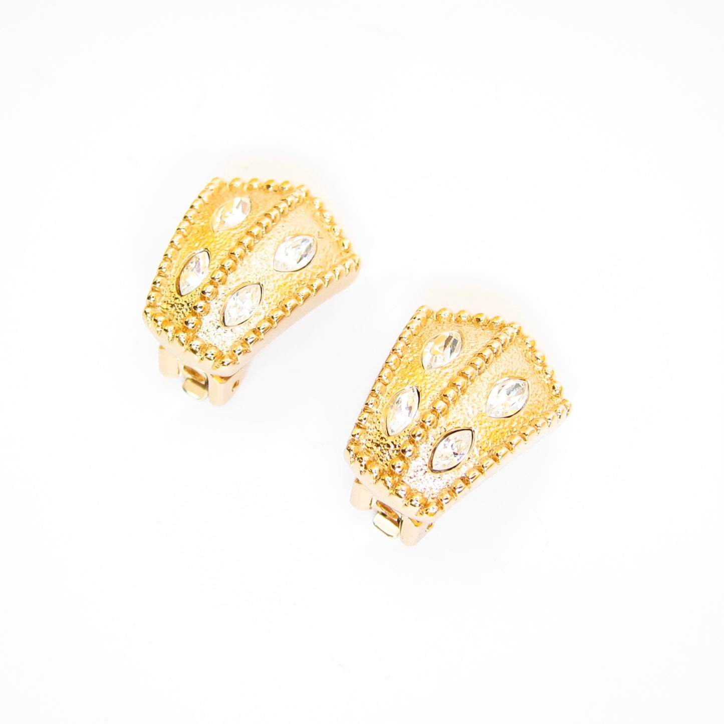 Christian Dior Vintage Stylish Rhinestone Golden Clip-on Earrings