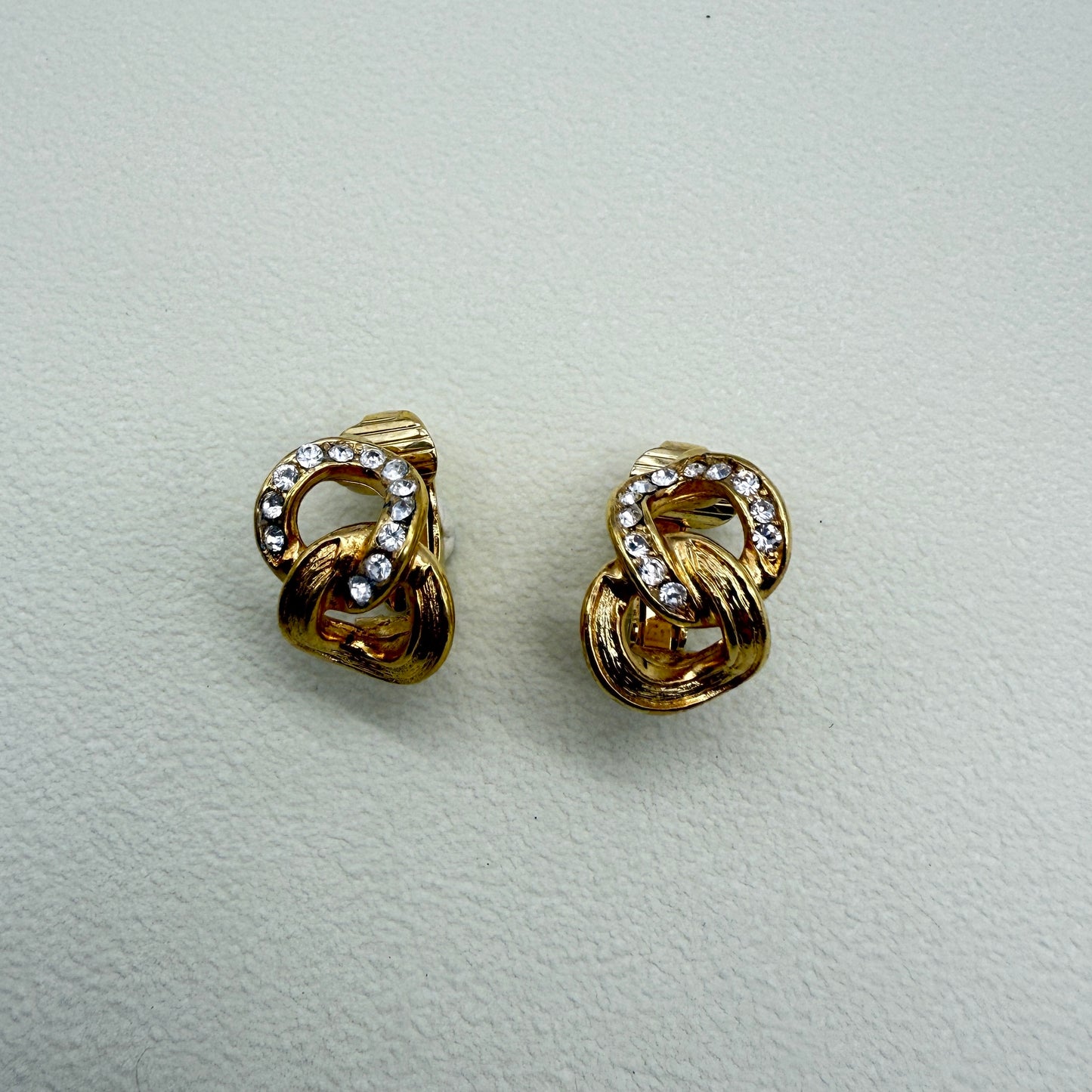 Christian Dior Vintage Chain Link With Rhinestone Golden Clip-on Earrings