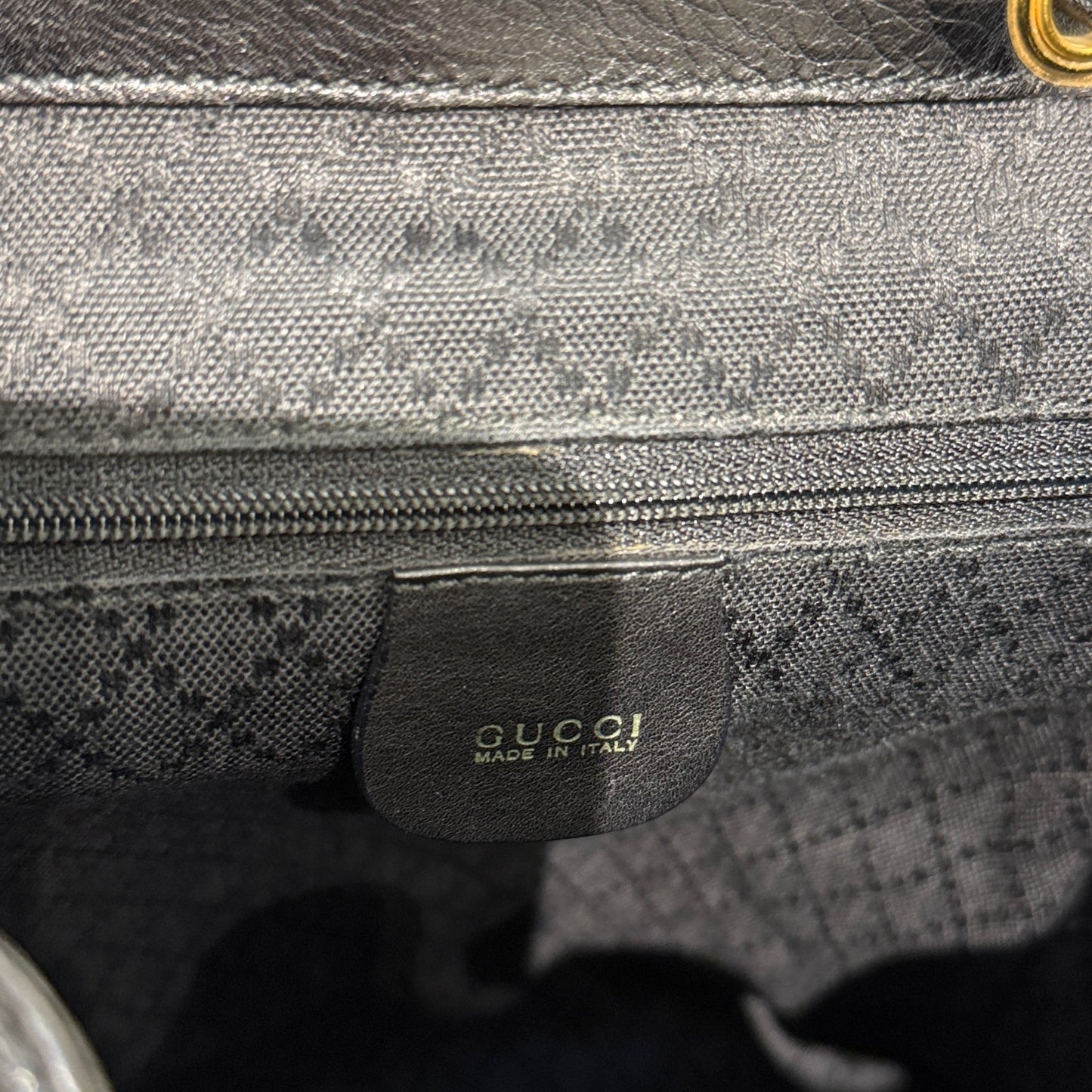 Gucci Vintage Bamboo Black Leather Backpack With Dual Pockets