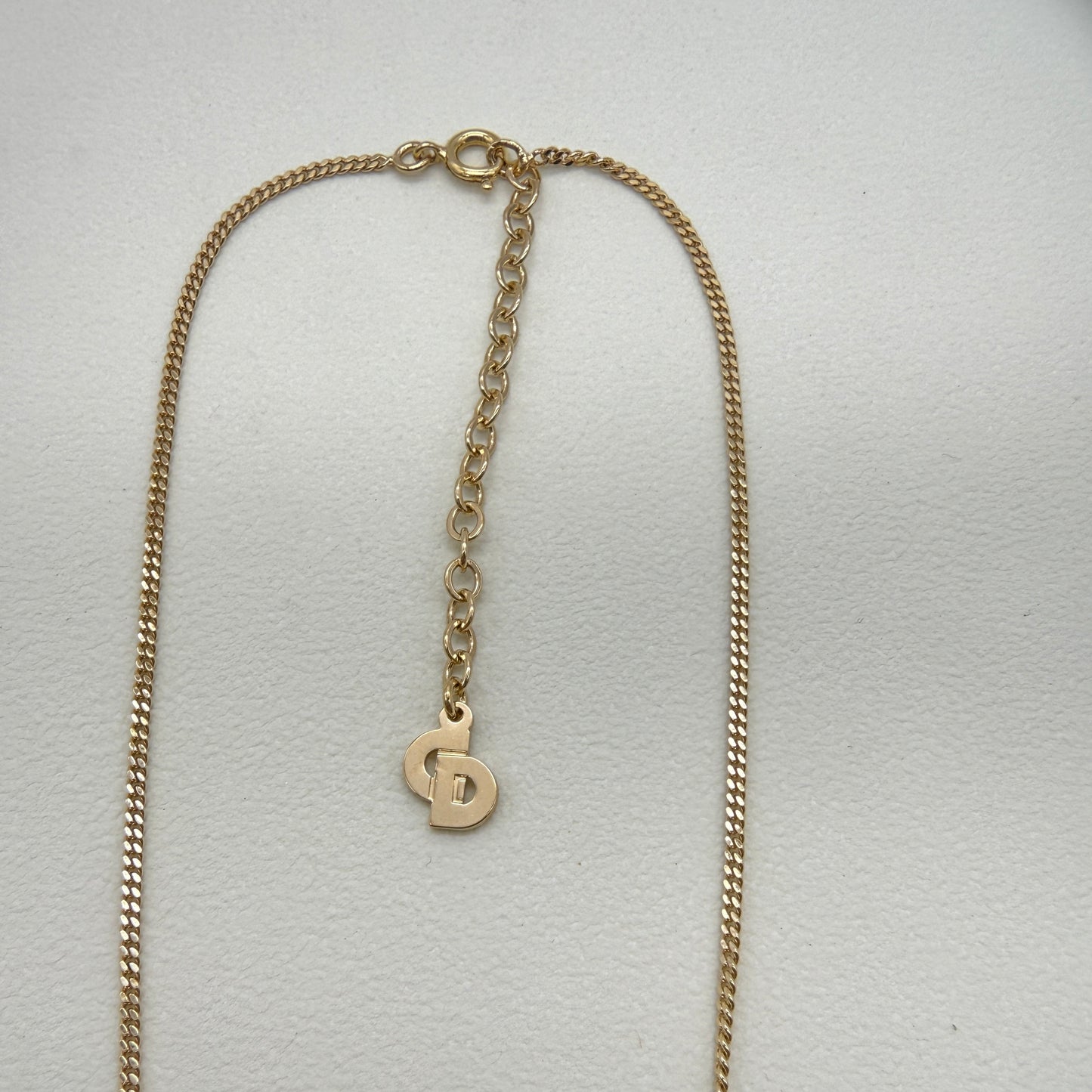 Christian Dior Vintage CD Logo in Drop Shape with Rhinestone Golden Necklace