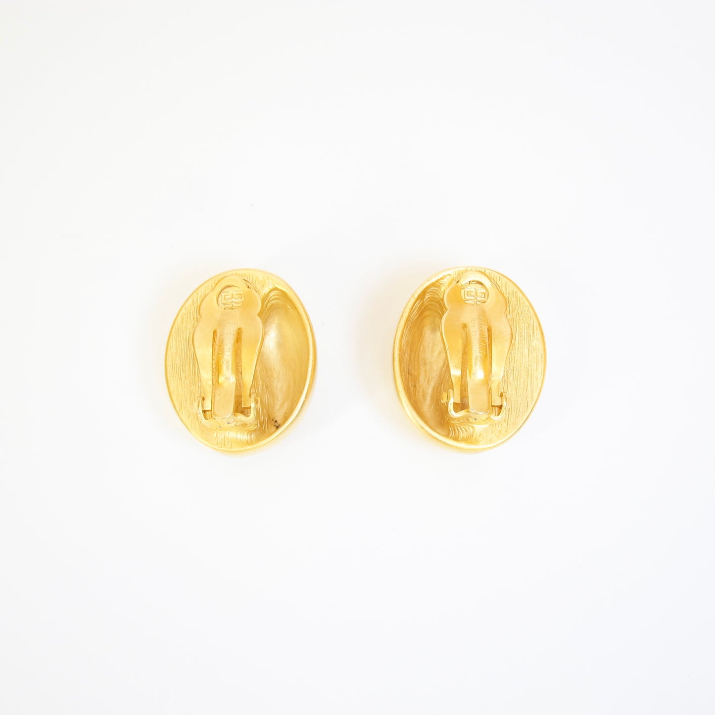 Givenchy Vintage Oval Shape White and Golden Clip-on Earrings