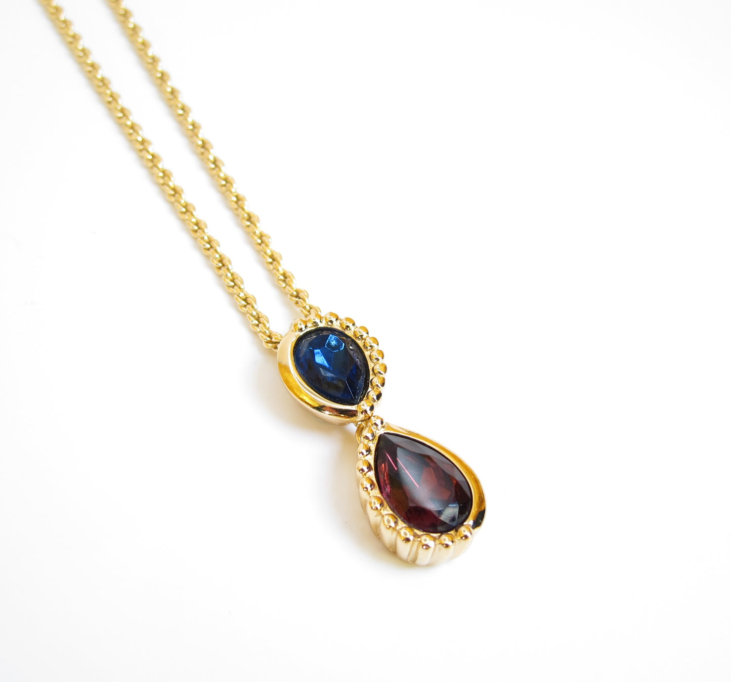 Christian Dior Vintage Blue and Purple Color Stone Golden Necklace