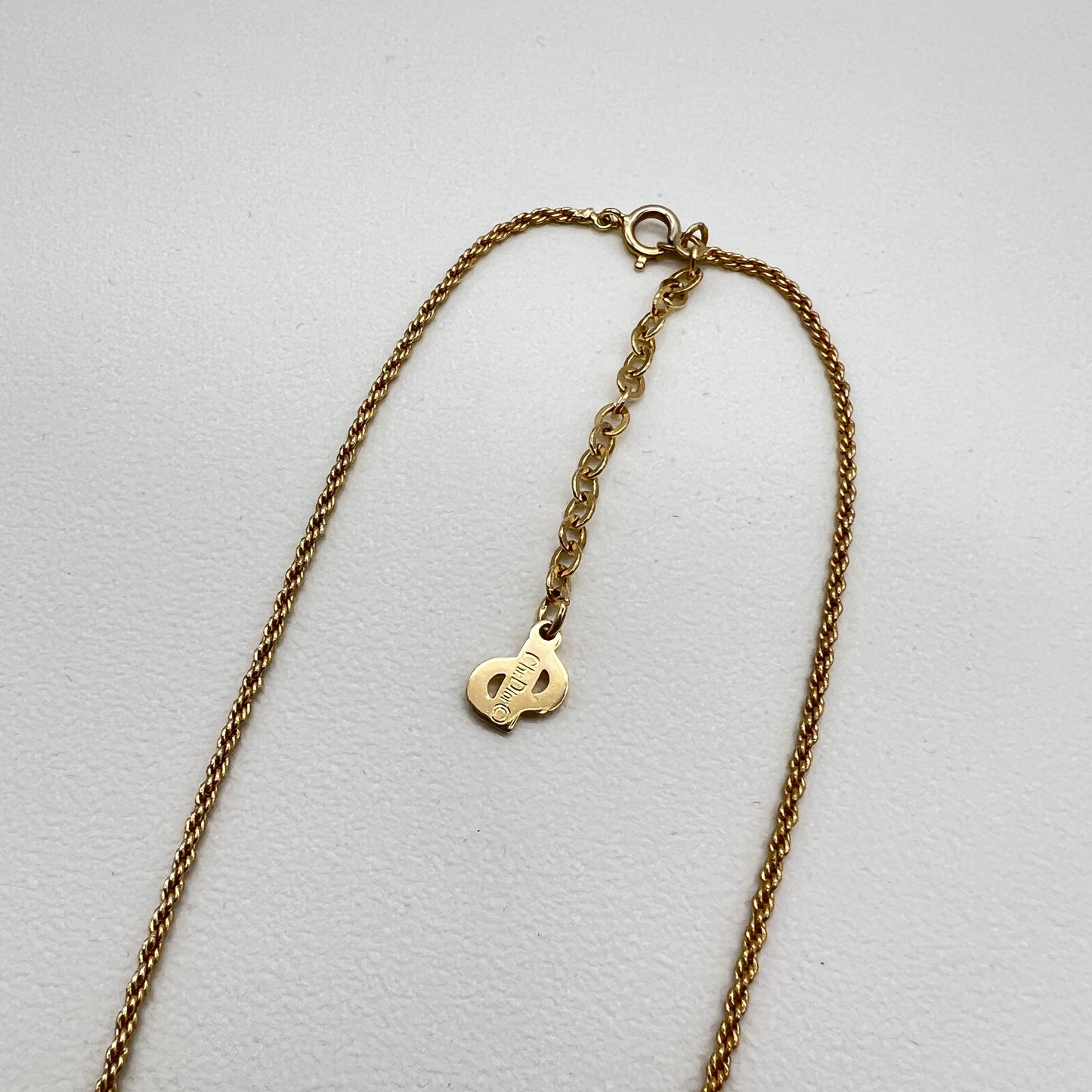 Christian Dior Vintage CD Logo and Twist Pendant Golden Necklace