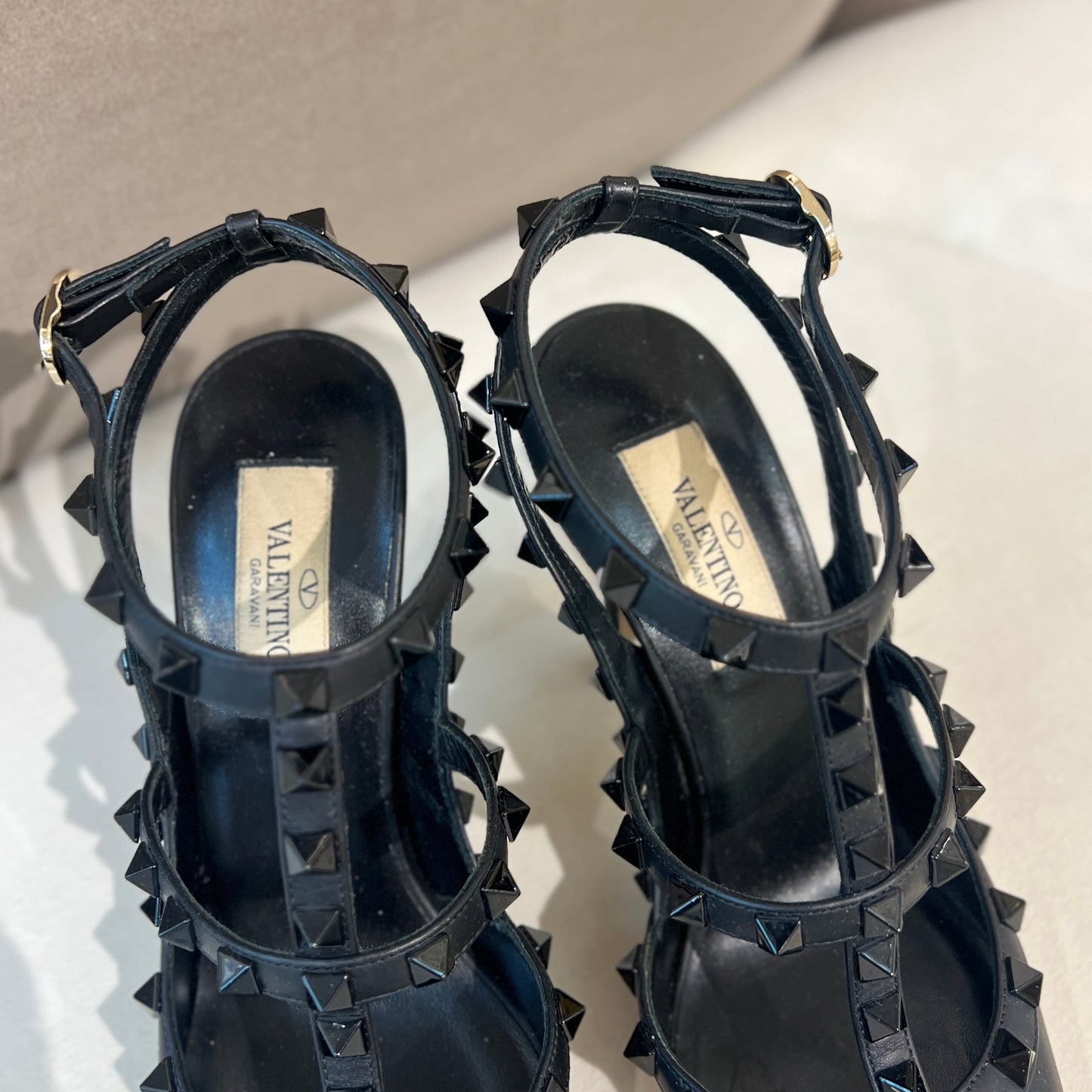 Valentino Vintage Rocketed Ankle Strap Pump In Black Leather (Size 36.5)