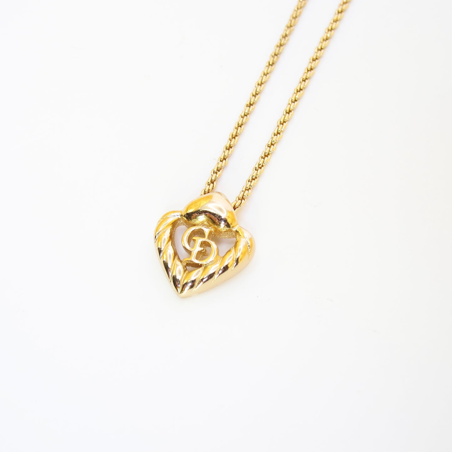 Christian Dior Vintage CD Logo in Heart Shape Golden Necklace