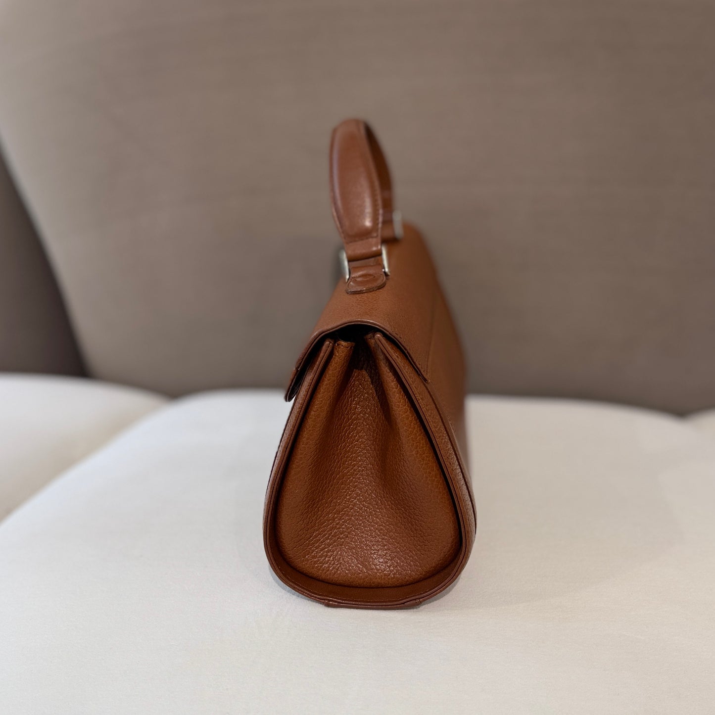 Burberry Brown Pebbled Leather Top Handle Bag