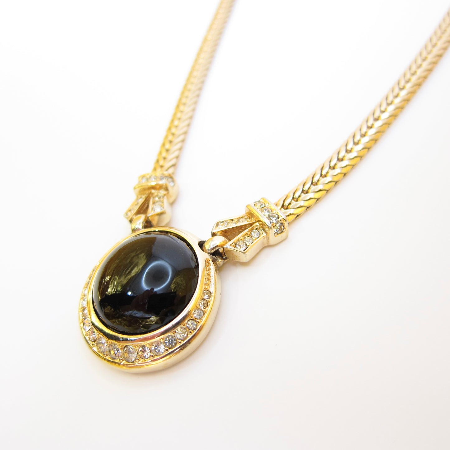 Christian Dior Vintage Round Shape Black and Rhinestone Golden Necklace