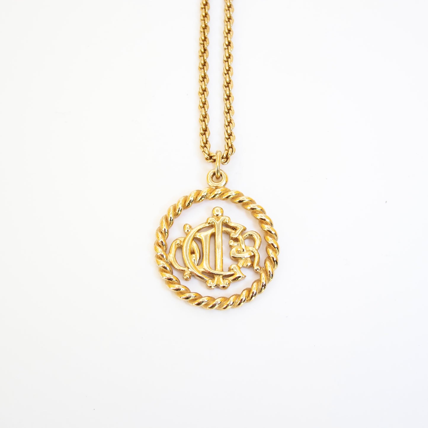 Christian Dior Vintage Dior Logo in Twist Circle Golden Necklace