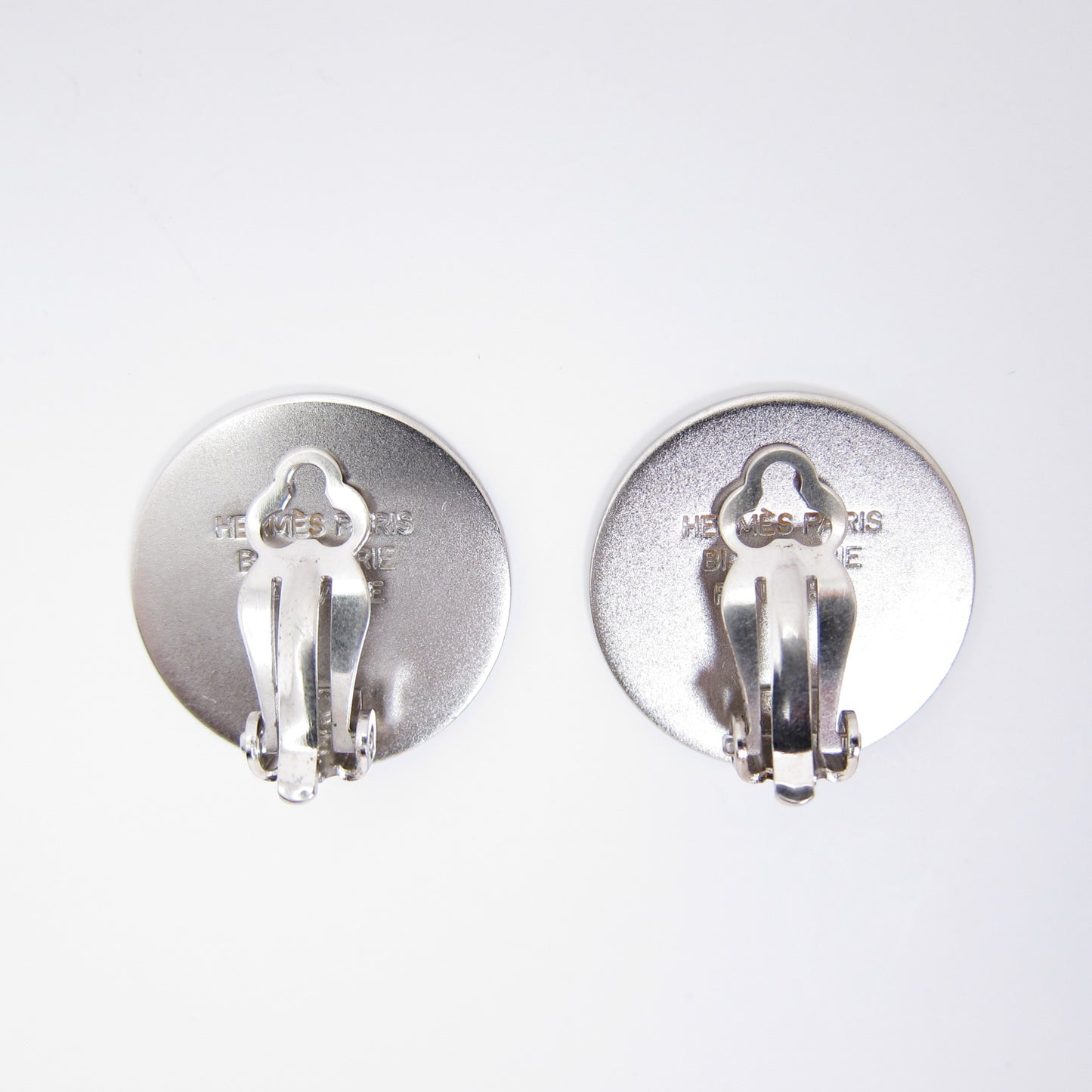 Hermes Vintage Hermes Logo on Round Shape Silver Clip-on Earrings