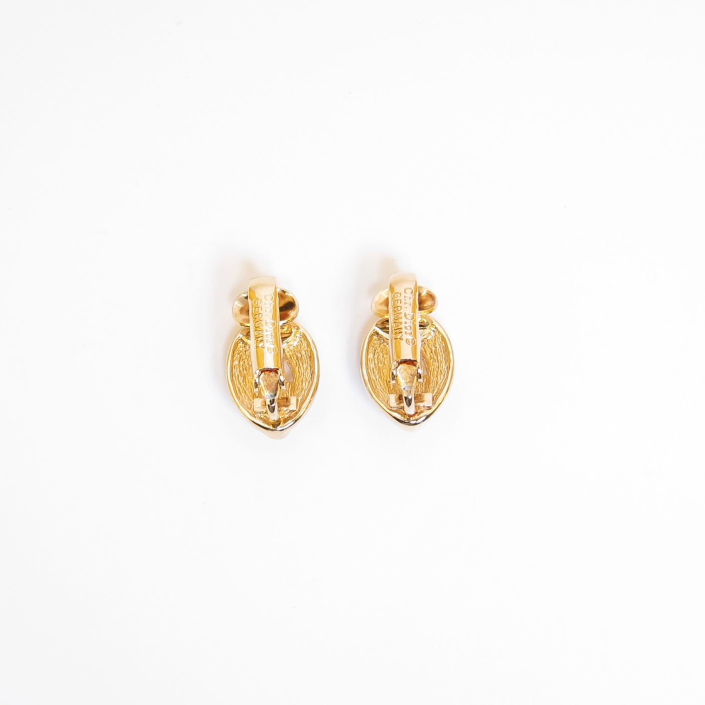Christian Dior Vintage Oval Shape with Rhinestone Golden Clip-on Earrings