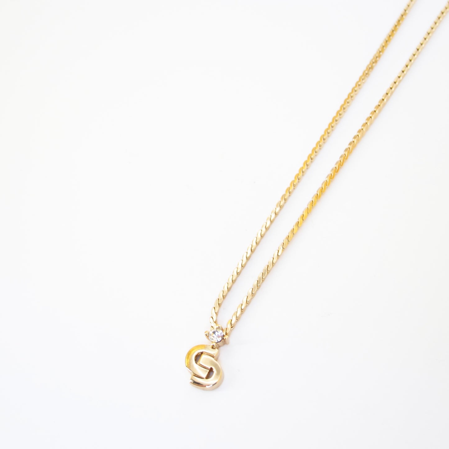 Christian Dior Vintage CD Logo and Rhinestone Golden Necklace