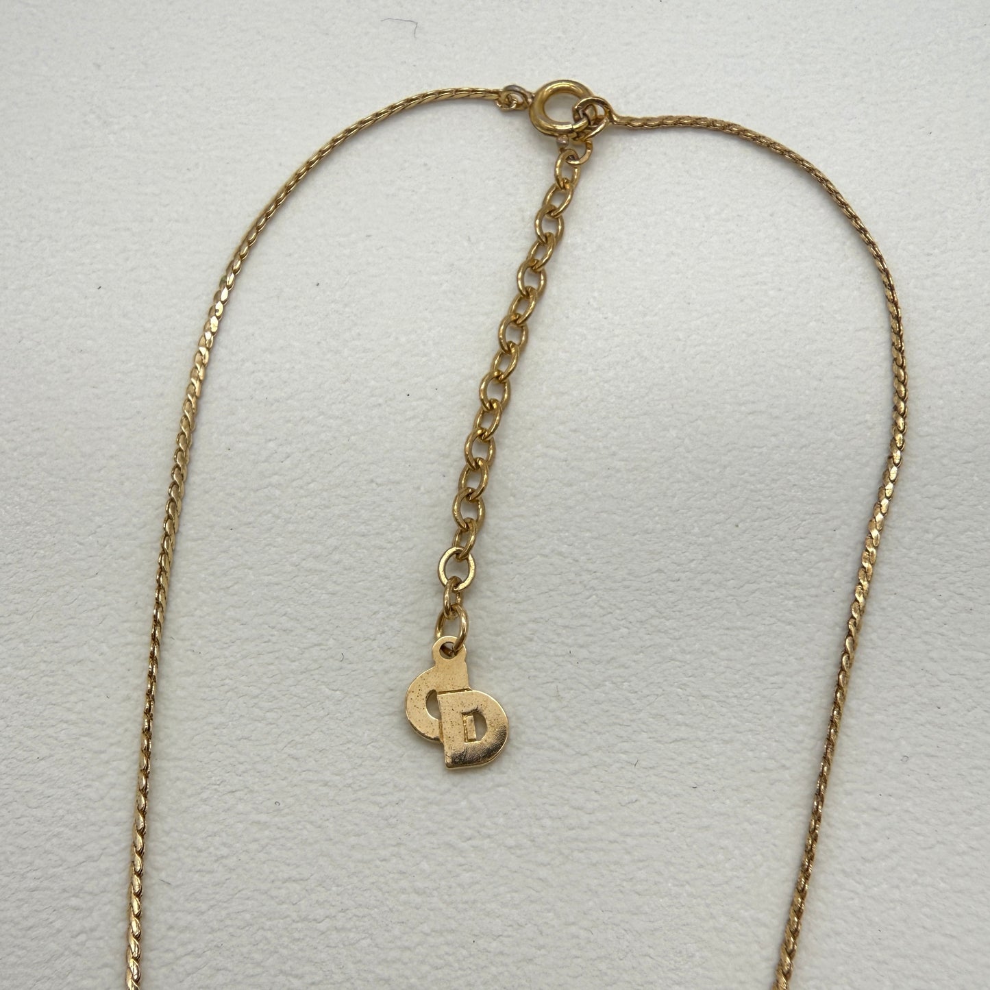 Christian Dior Vintage CD Logo with Rhinestone Golden Necklace