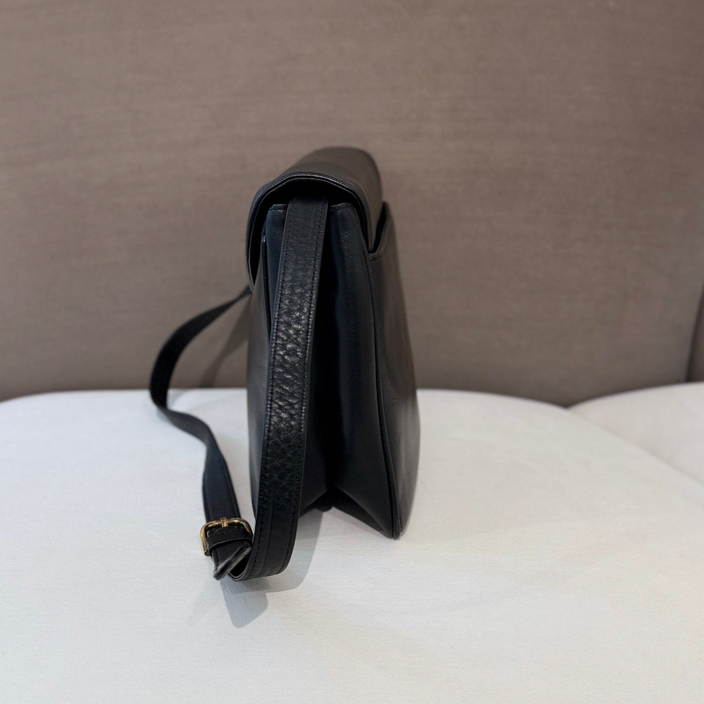 Givenchy Vintage Golden Buckle Black Leather Shoulder Bag