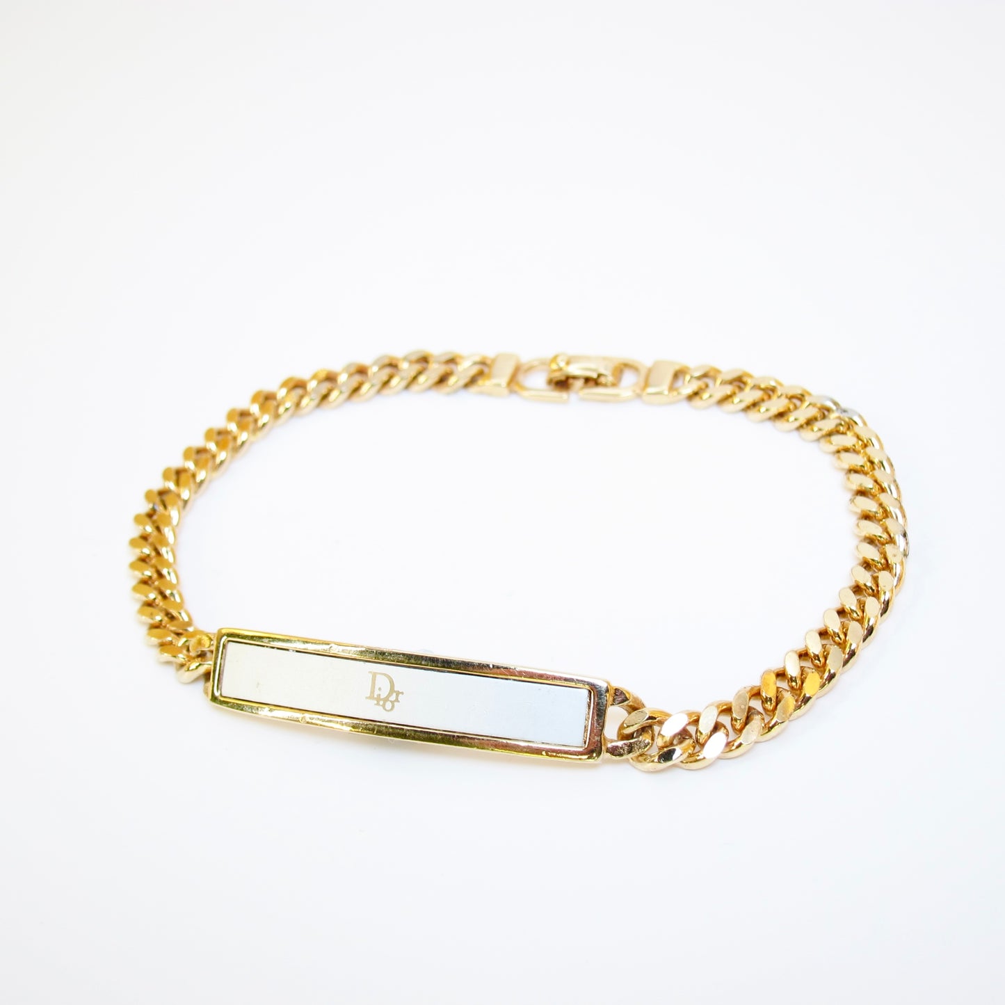 Christian Dior Vintage Dior Logo on Silver and Golden Bar Bracelet