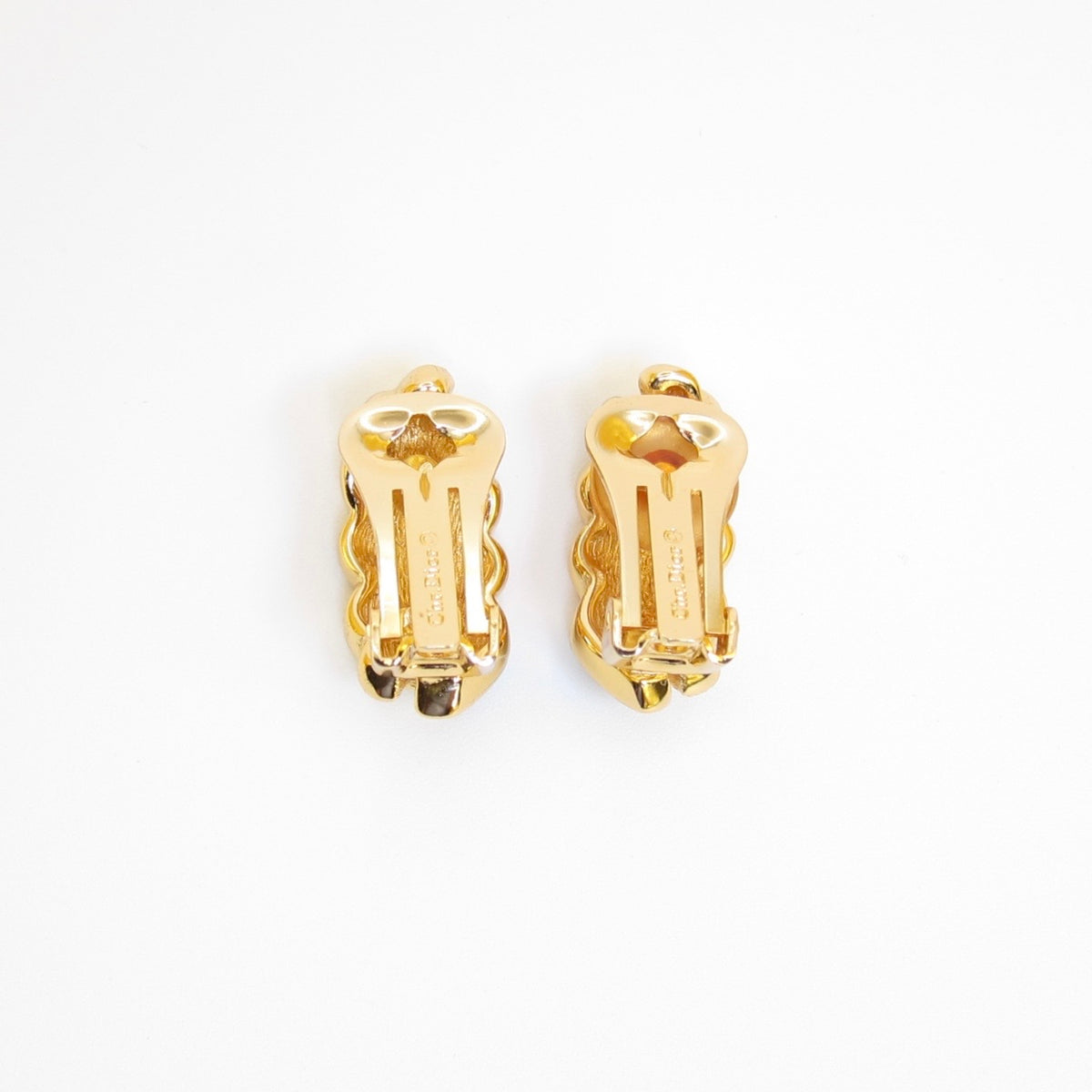 Christian Dior Vintage Black Enamel Rhinestone Twist Gold-Tone Clip-On Earrings