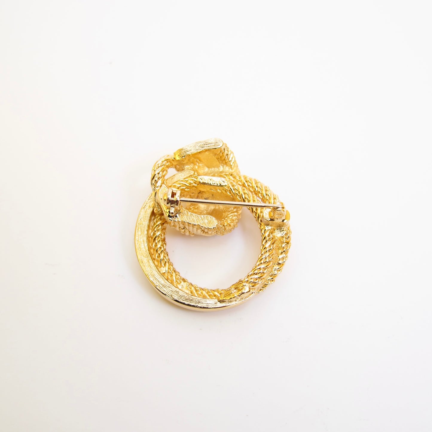 Christian Dior Vintage Rhinestone Twisted Circle Golden Brooch
