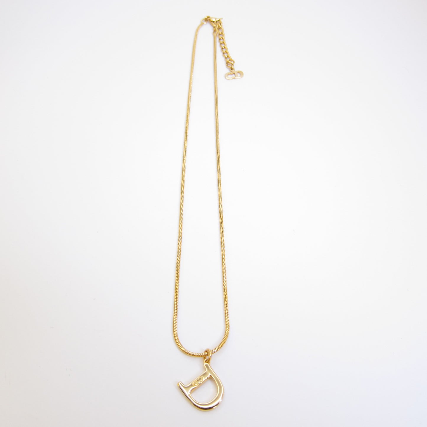 Christian Dior Vintage CD Logo On D Pendant Golden Necklace