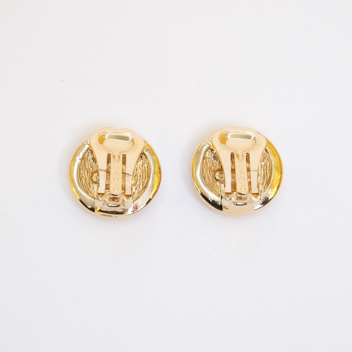 Christian Dior Vintage Dior Logo on Round Shaped Golden Clip-on Earrings