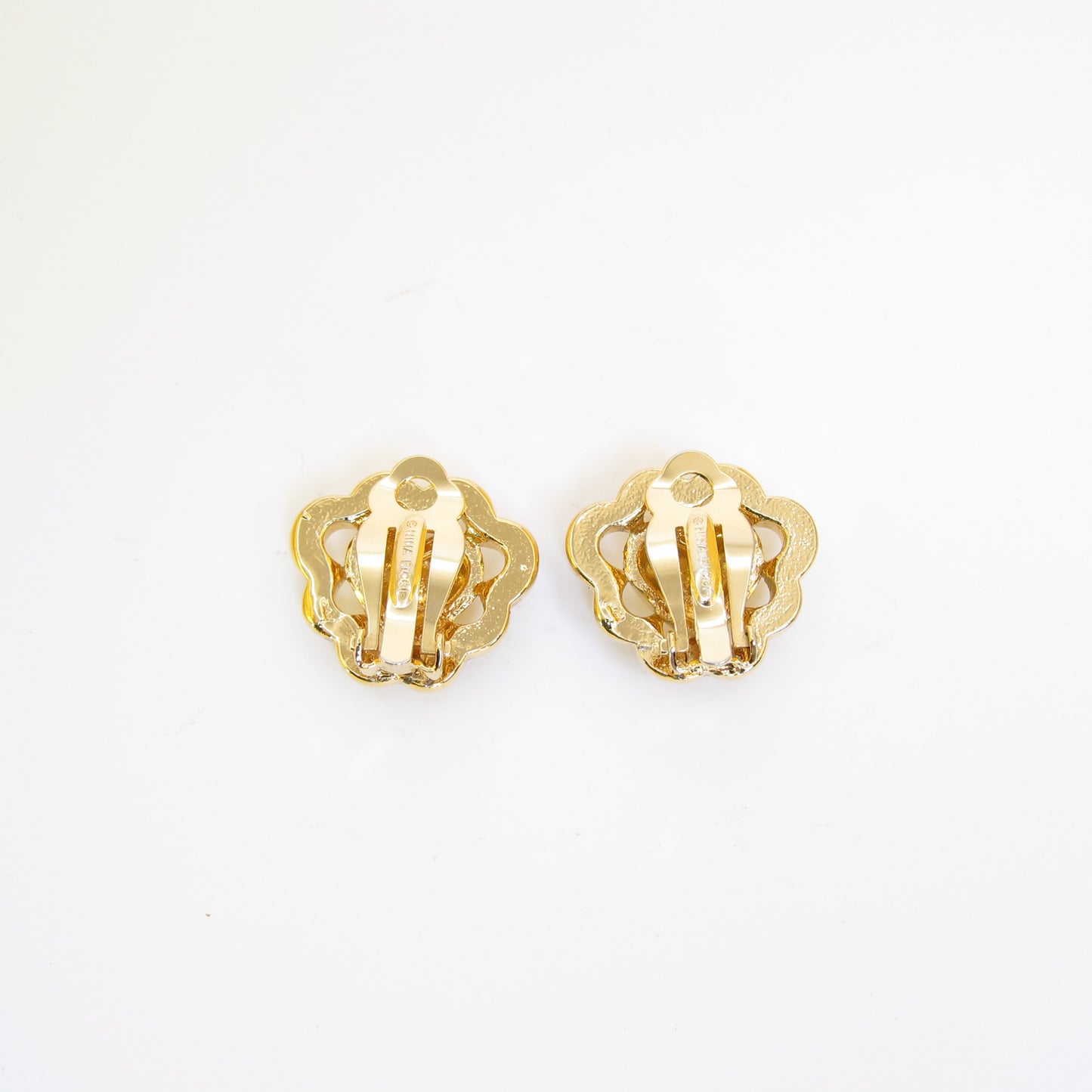 Nina Ricci Vintage Heart and Rhinestone Golden Clip-on Earrings