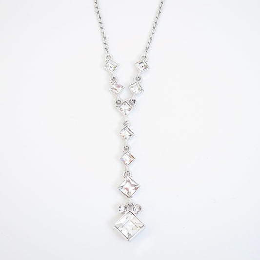 Givenchy Vintage Rhombus Rhinestone Silver Necklace