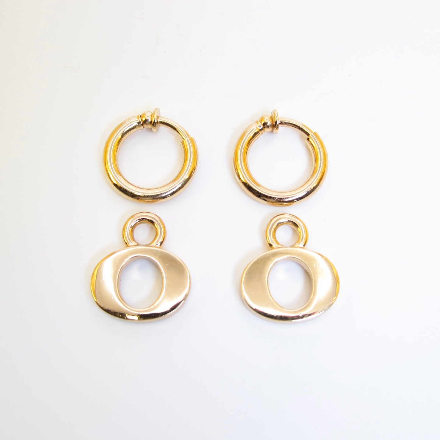 Christian Dior Vintage Letter O Dangling 2-way Usage Golden Hoop Earrings