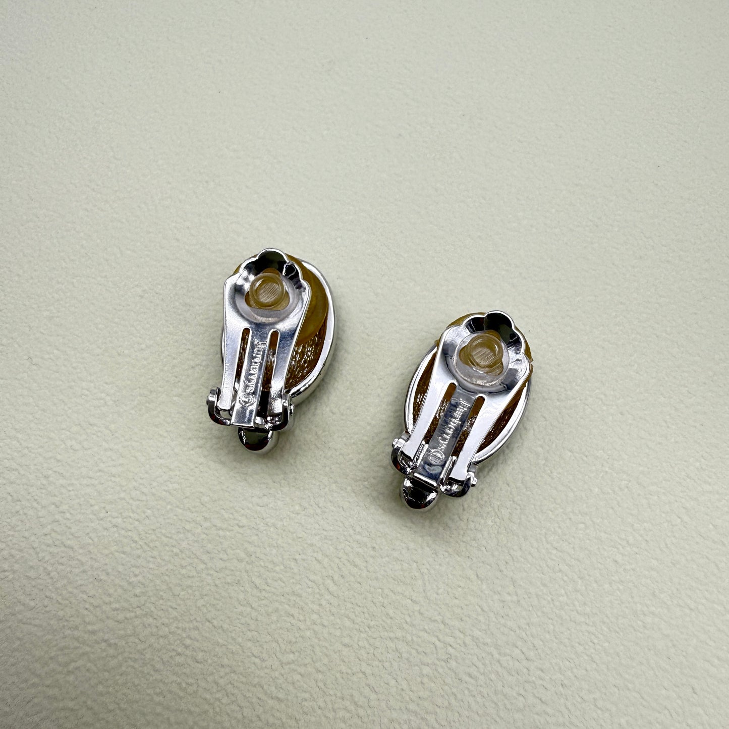 Burberry Vintage Oval Shape with Rhinestone Emerald Green and Silver Clip-on Earrings