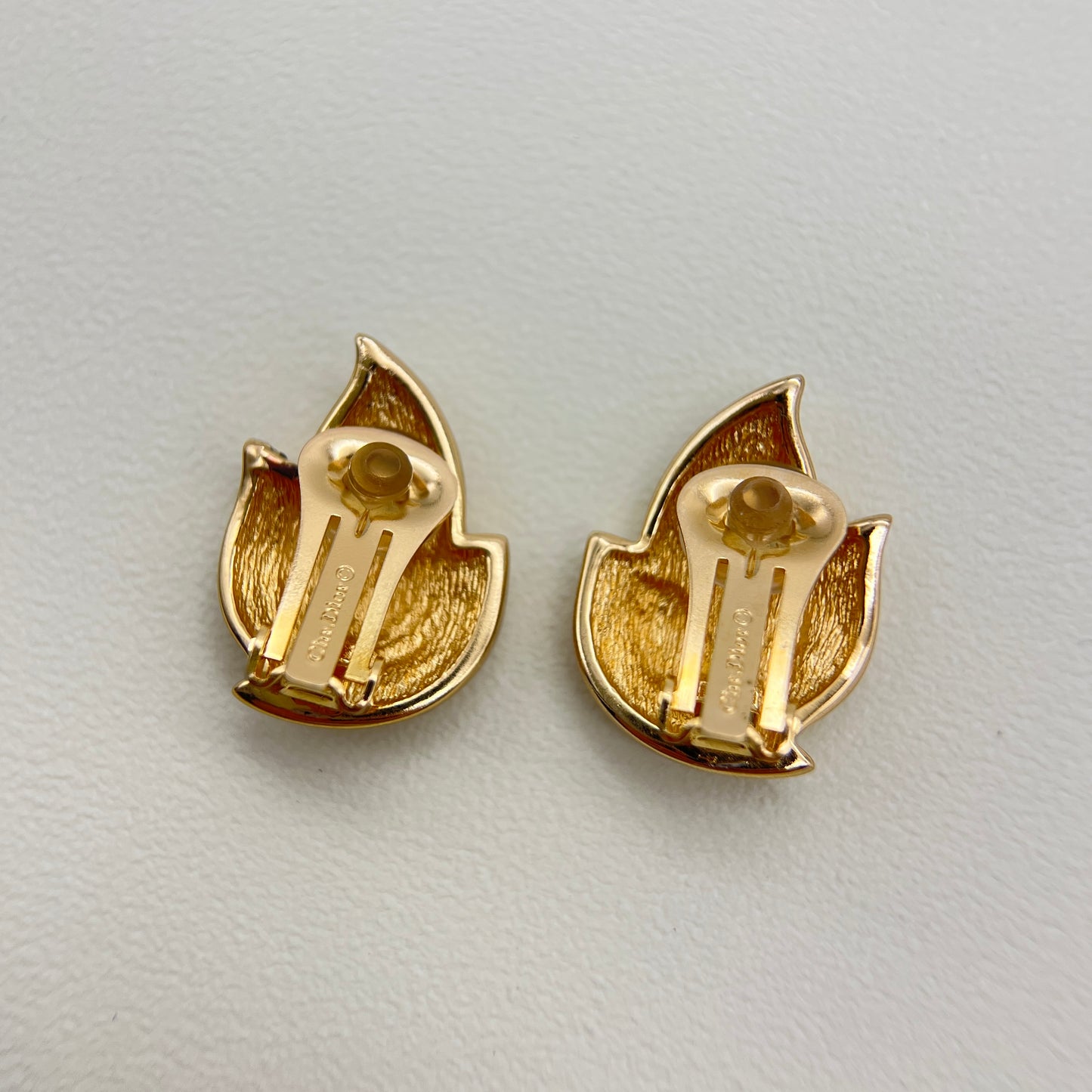 Christian Dior Vintage Leaves Motif with Rhinestone Golden Clip-on Earrings