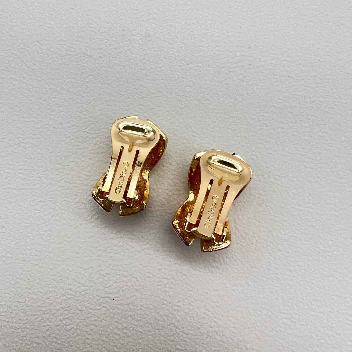 Christian Dior Vintage Black and Rhinestone Cross Golden Clip-on Earrings