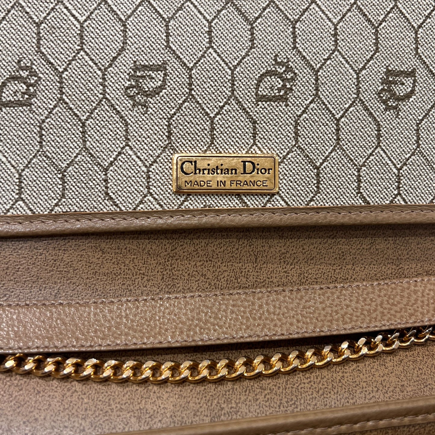 Christian Dior Vintage Beige Leather Chain Shoulder Bag