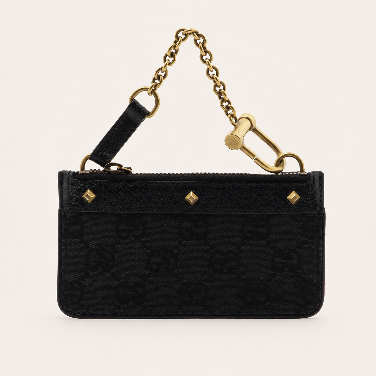 Gucci vintage black GG canvas studded shoulder bag front view