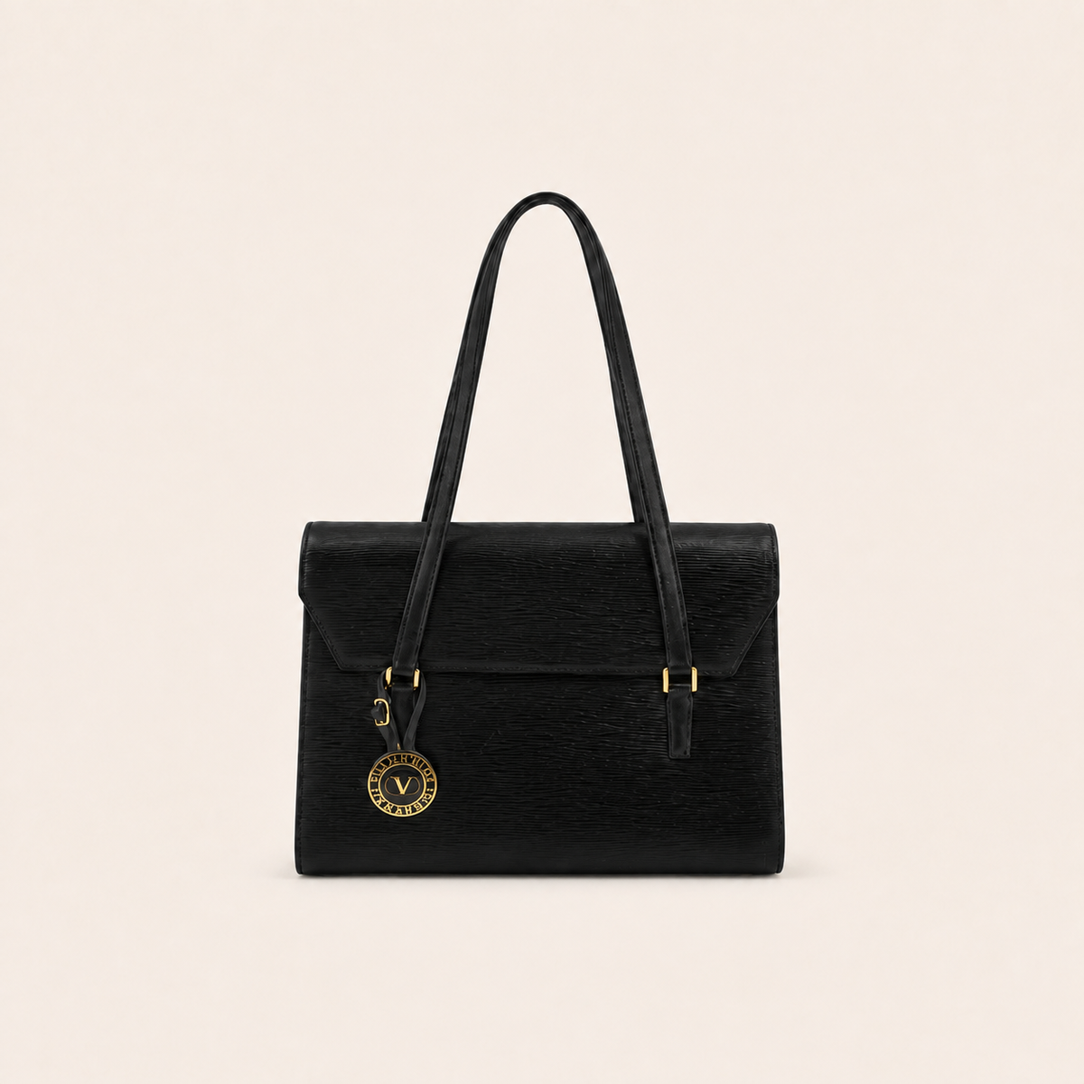 Valentino Garavani Vintage Black Leather Medallion Handbag – vintage designer bag front cover