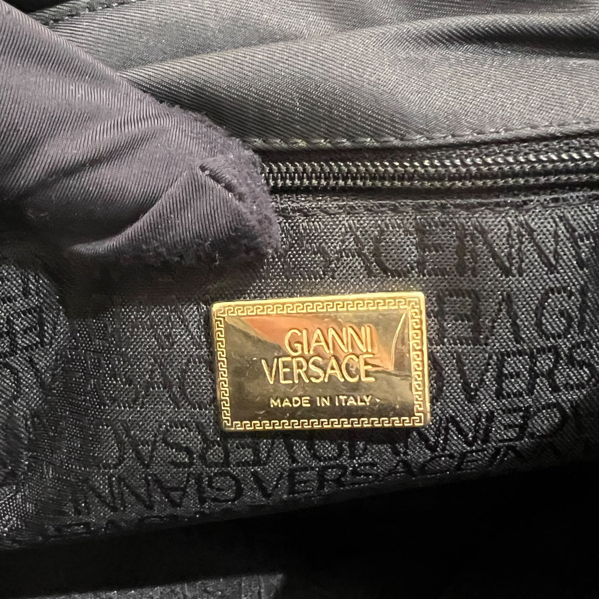 Versace Black Medusa Backpack with Croc-Effect Flap - interior brand label